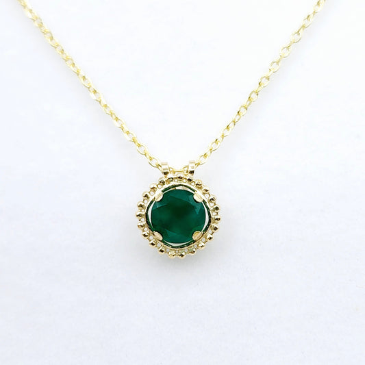 Gold Green Diopside Pendant | 10K Yellow Gold Milgrain Genuine Green Diopside 6x6mm Pendant | Green Diopside Necklace for Women