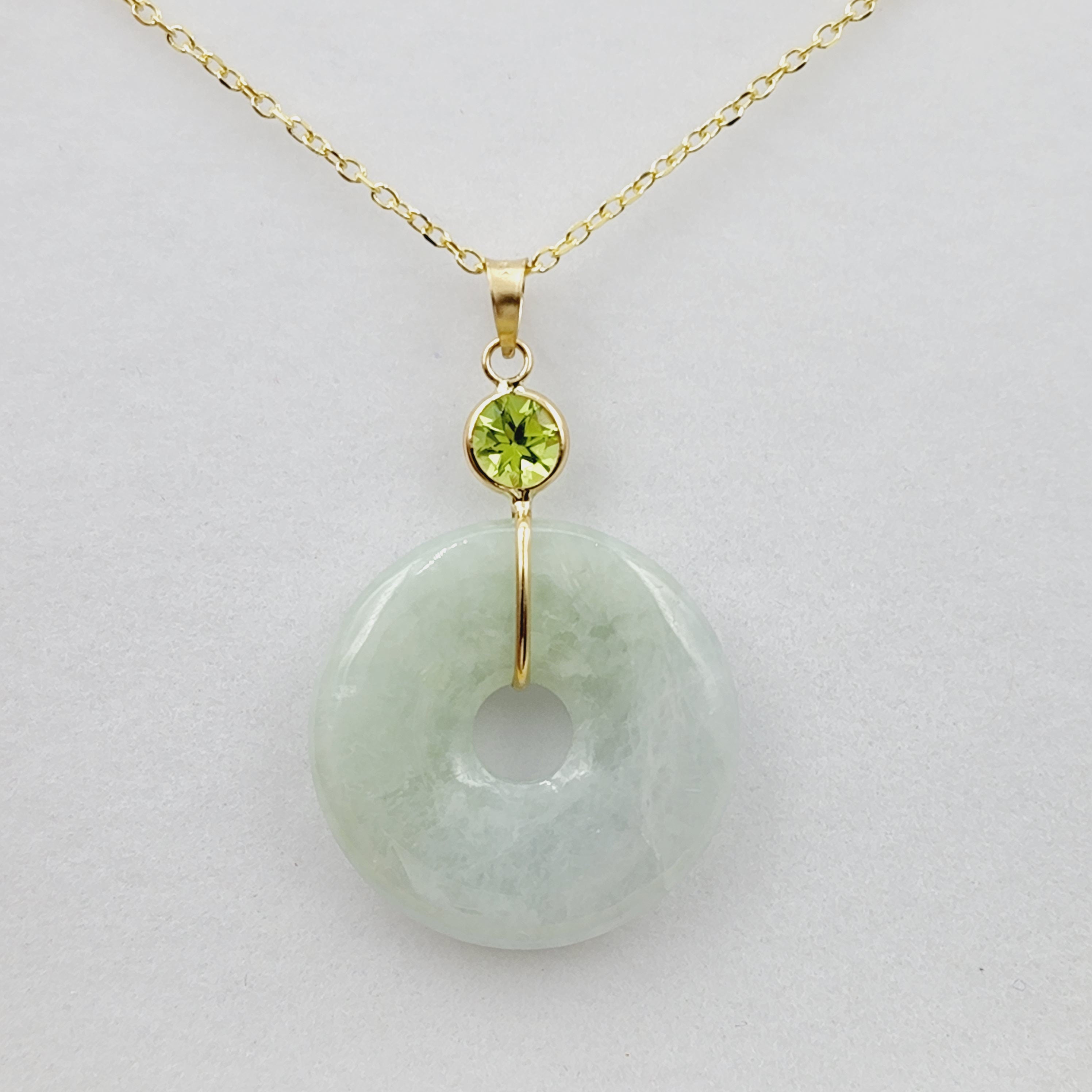 Jade Pendant | 14K Yellow Gold Jade Disc Pendant with Genuine Gemstones