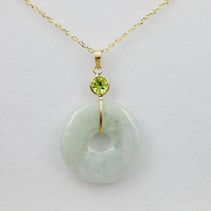 Jade Pendant | 14K Yellow Gold Jade Disc Pendant with Genuine Gemstones