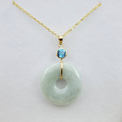 Jade Pendant | 14K Yellow Gold Jade Disc Pendant with Genuine Gemstones