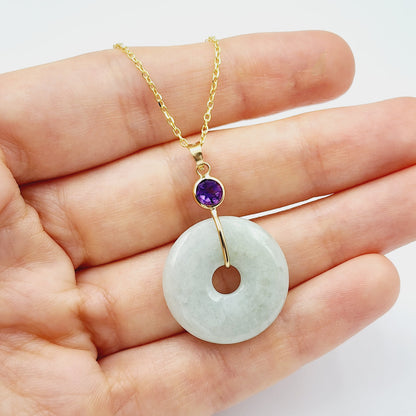 Jade Pendant | 14K Yellow Gold Jade Disc Pendant with Genuine Gemstones