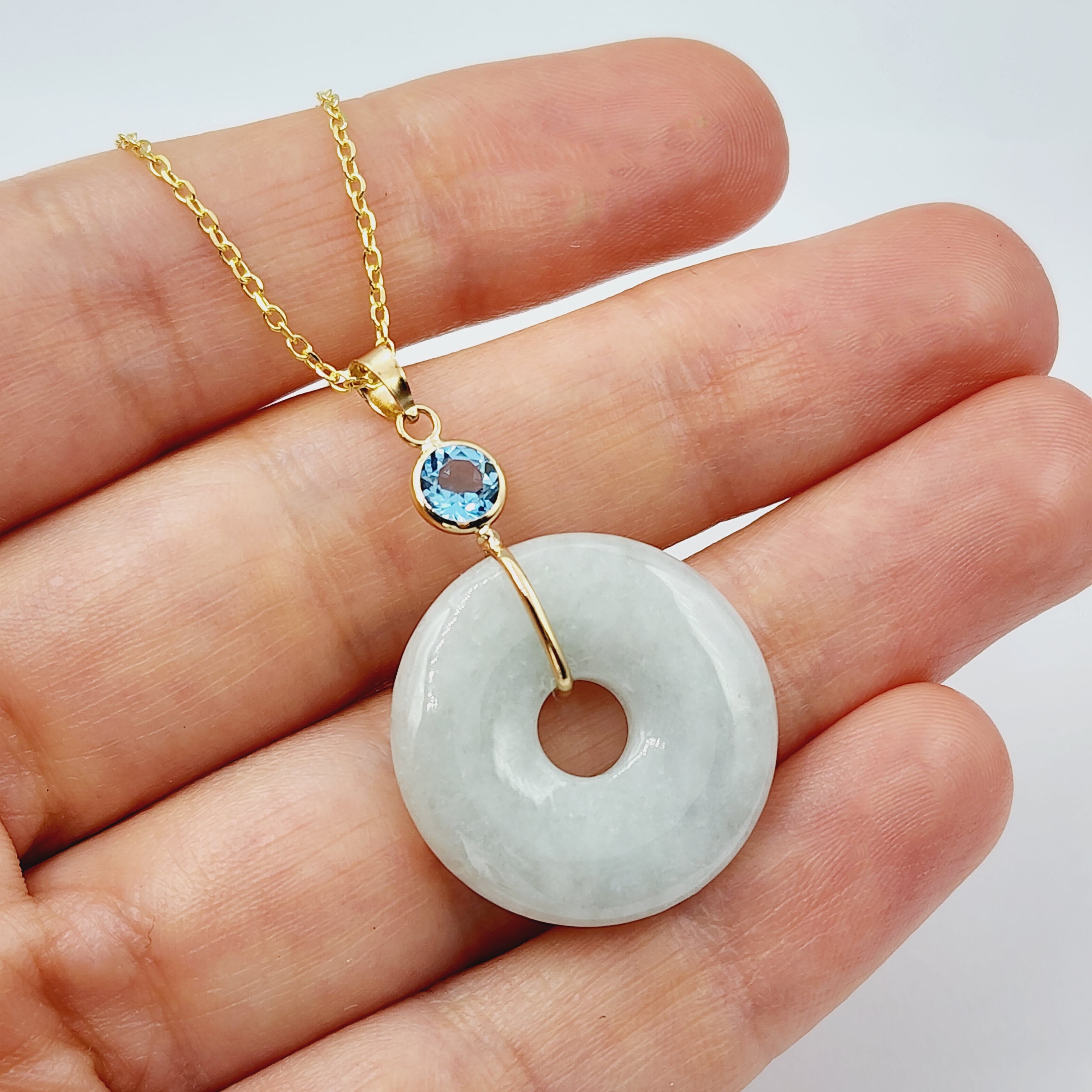 Jade Pendant | 14K Yellow Gold Jade Disc Pendant with Genuine Gemstones
