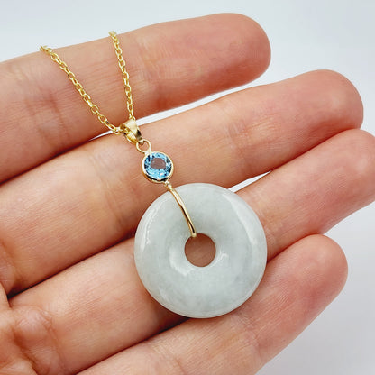 Jade Pendant | 14K Yellow Gold Jade Disc Pendant with Genuine Gemstones