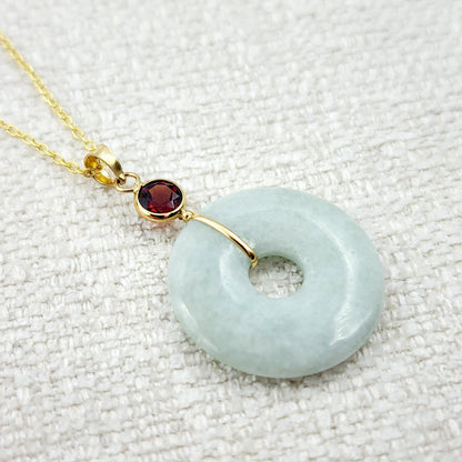Jade Pendant | 14K Yellow Gold Jade Disc Pendant with Genuine Gemstones