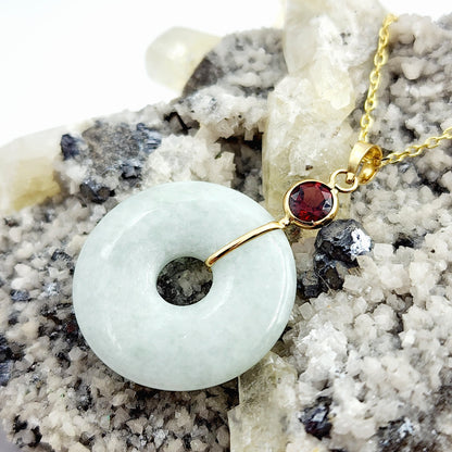 Jade Pendant | 14K Yellow Gold Jade Disc Pendant with Genuine Gemstones