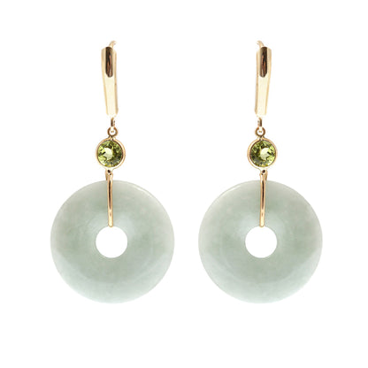Gold Jade Drop Earrings, 14K Yellow Gold Jade Disc Earrings with Genuine Gemstones, Green Jade Jewelry, Gemstone Earrings
