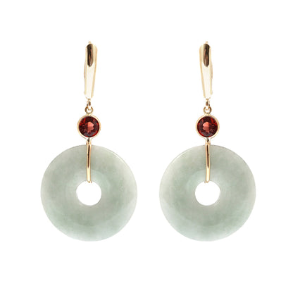 Gold Jade Drop Earrings, 14K Yellow Gold Jade Disc Earrings with Genuine Gemstones, Green Jade Jewelry, Gemstone Earrings