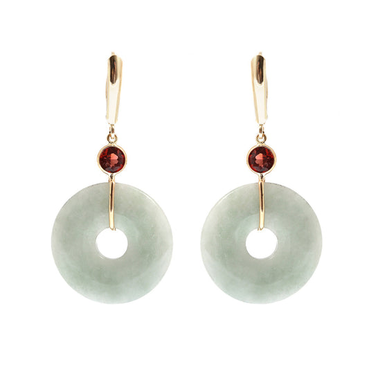 Gold Jade Drop Earrings, 14K Yellow Gold Jade Disc Earrings with Genuine Gemstones, Green Jade Jewelry, Gemstone Earrings