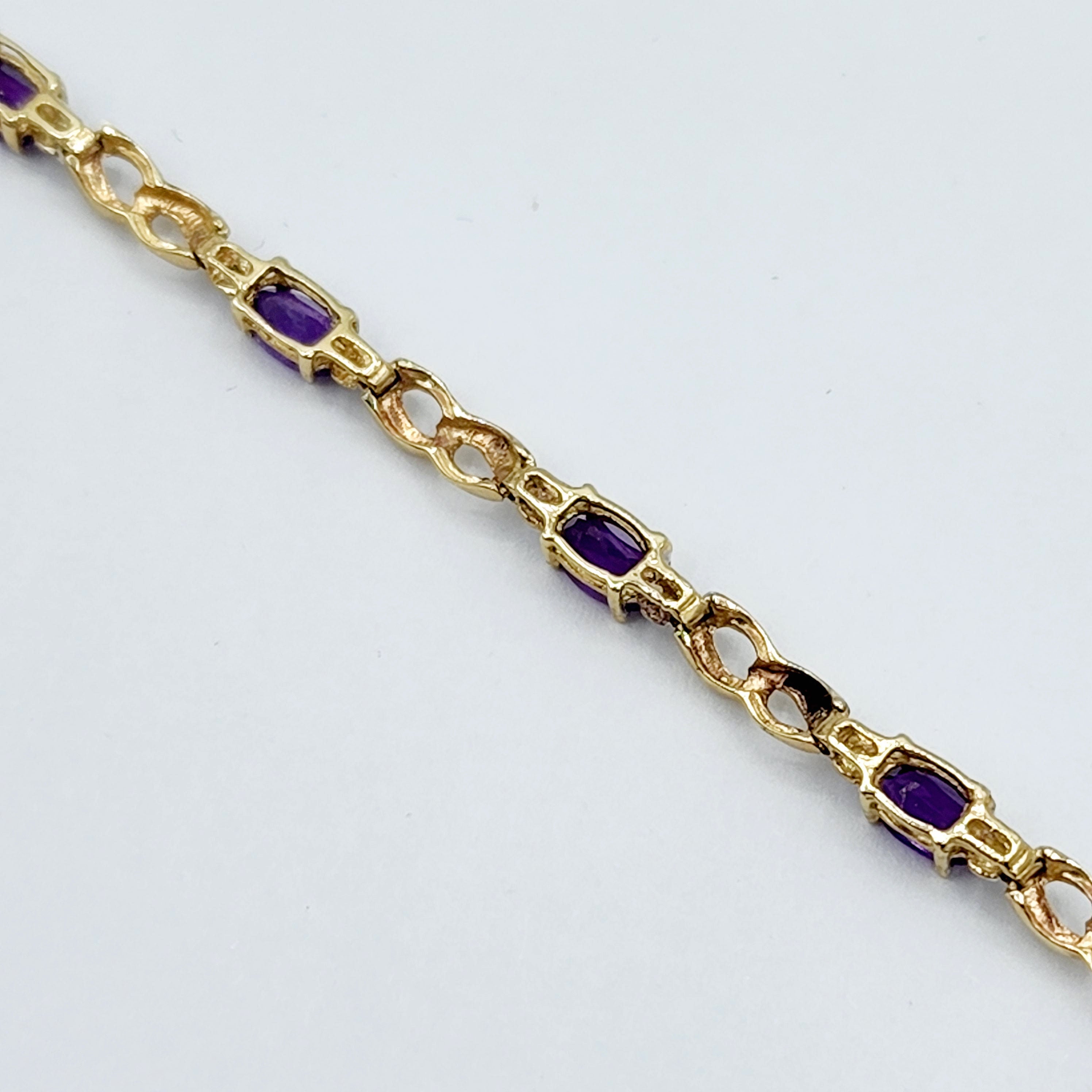 Gold Amethyst Bracelet, 10K Yellow Gold Natural Amethyst 2.3ct with Diamond Bracelet, February Birthstone, Gift Bracelet for women