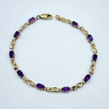 Gold Amethyst Bracelet, 10K Yellow Gold Natural Amethyst 2.3ct with Diamond Bracelet, February Birthstone, Gift Bracelet for women