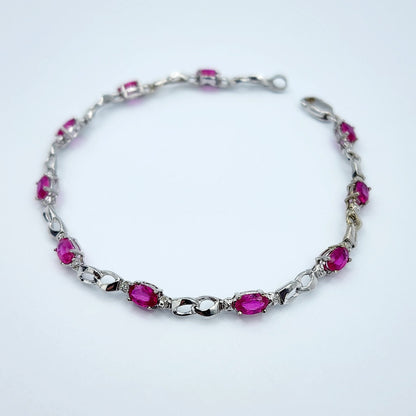 Gold Ruby Bracelet, 10K White Gold Ruby 2.3ct with Diamond Bracelet, July Birthstone,  Bracelet For Women, Birthday Gift For Her
