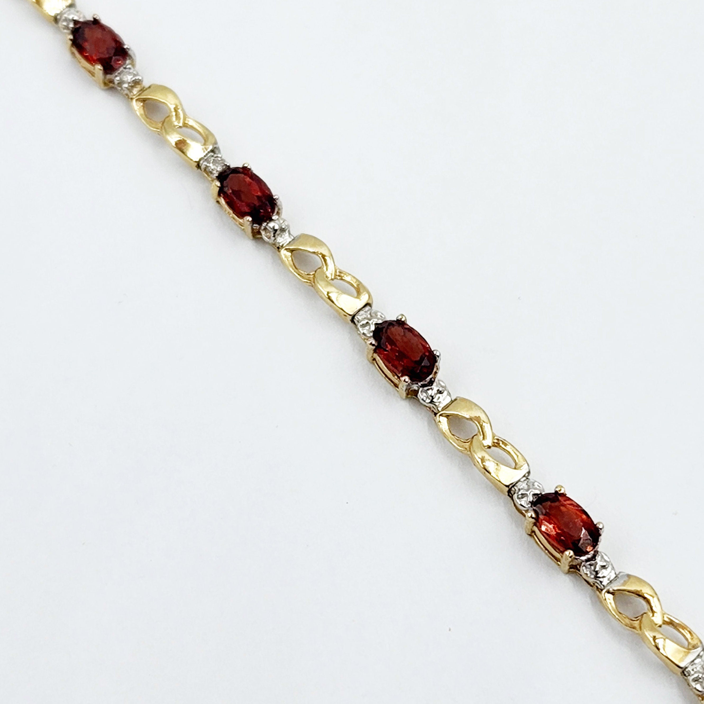 Gold Garnet Bracelet, 10K Yellow Gold Garnet 2.3ct with Diamond Bracelet, January Birthstone, Memorial Jewelry