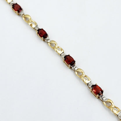 Gold Garnet Bracelet, 10K Yellow Gold Garnet 2.3ct with Diamond Bracelet, January Birthstone, Memorial Jewelry