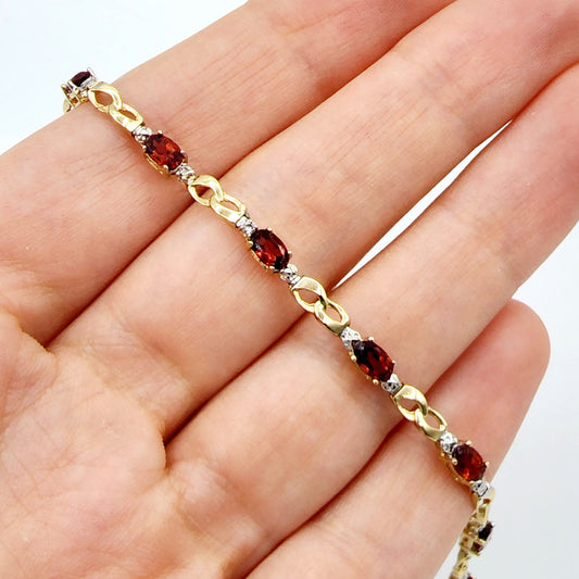 Gold Garnet Bracelet, 10K Yellow Gold Garnet 2.3ct with Diamond Bracelet, January Birthstone, Memorial Jewelry