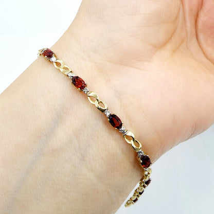 Gold Garnet Bracelet, 10K Yellow Gold Garnet 2.3ct with Diamond Bracelet, January Birthstone, Memorial Jewelry