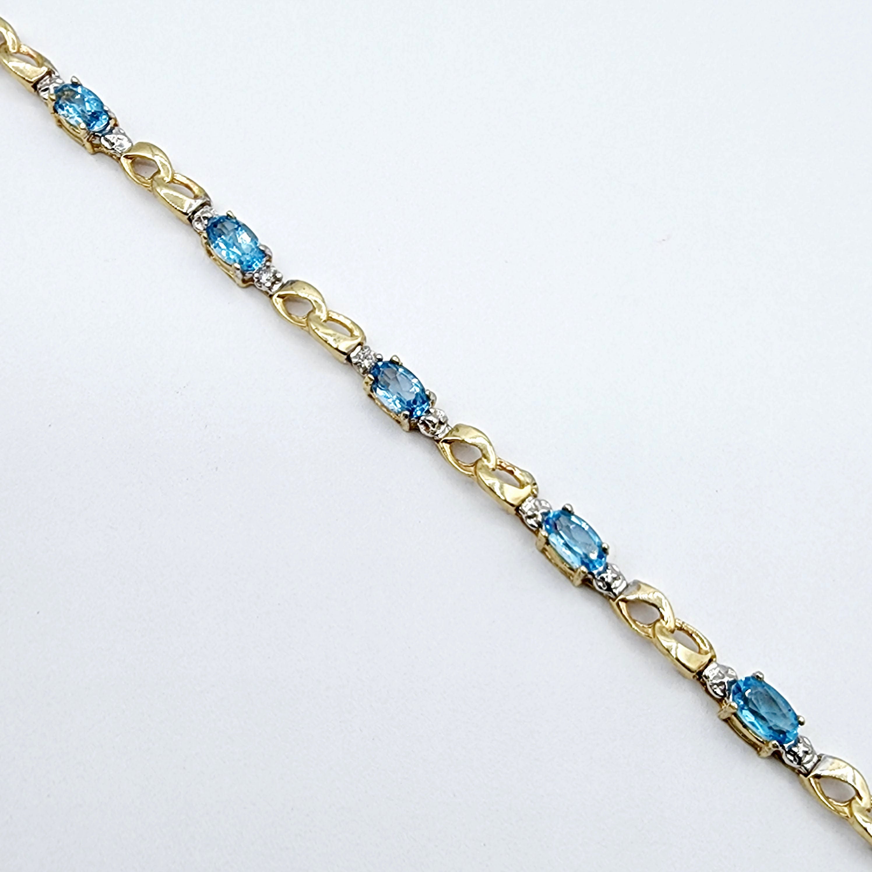 Gold Blue Topaz Bracelet, 10K Yellow Gold Blue Topaz 2.3ct with Diamond Bracelet, December Birthstone, Gemstone Jewelry