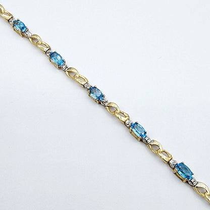 Gold Blue Topaz Bracelet, 10K Yellow Gold Blue Topaz 2.3ct with Diamond Bracelet, December Birthstone, Gemstone Jewelry