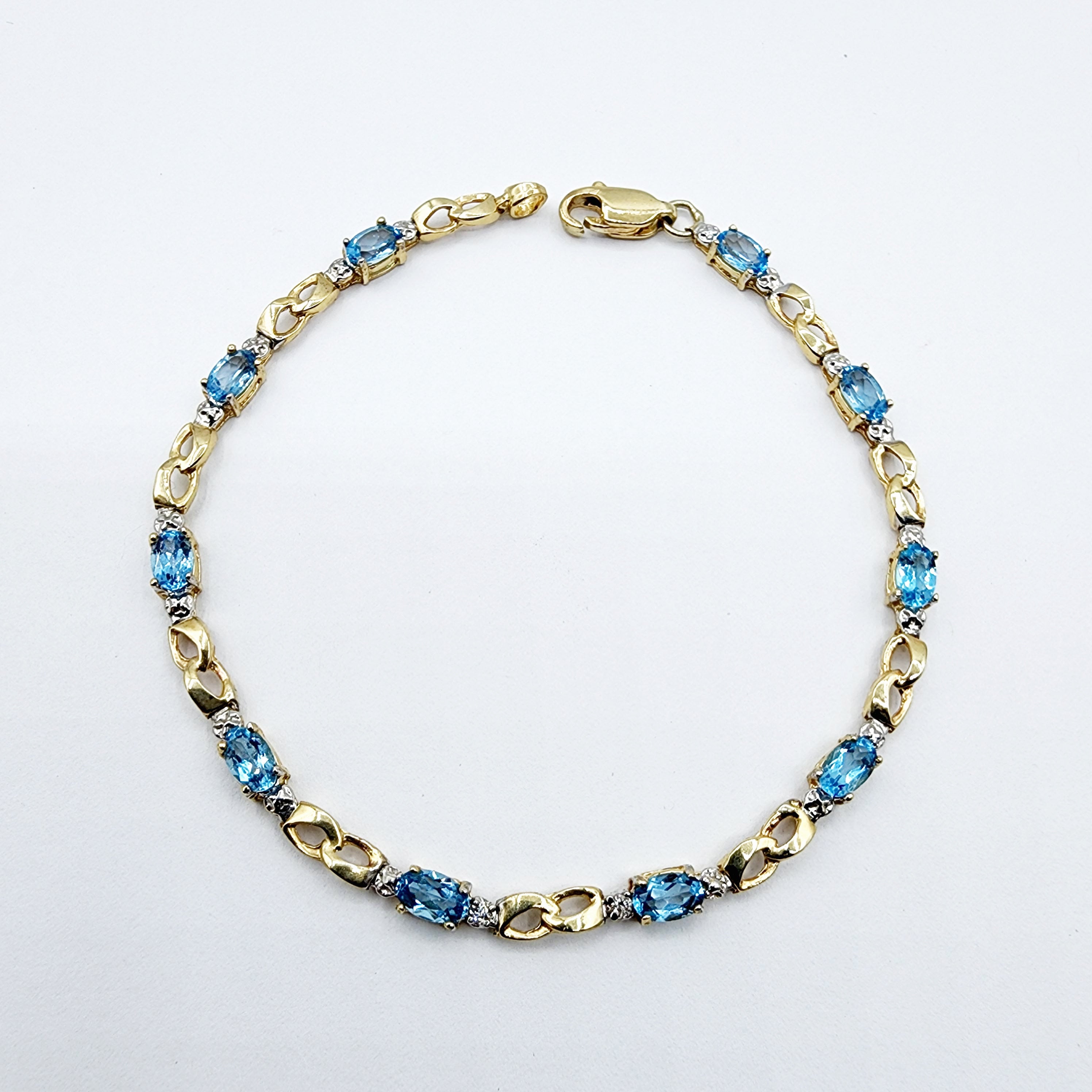 Gold Blue Topaz Bracelet, 10K Yellow Gold Blue Topaz 2.3ct with Diamond Bracelet, December Birthstone, Gemstone Jewelry