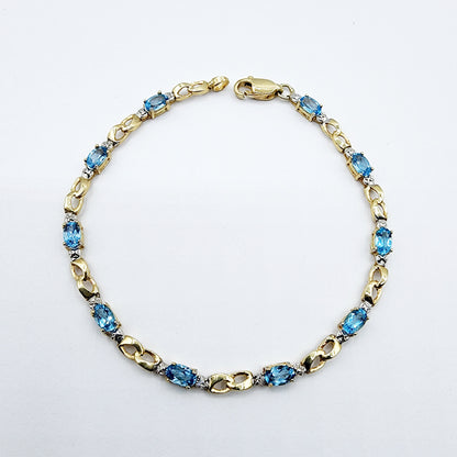 Gold Blue Topaz Bracelet, 10K Yellow Gold Blue Topaz 2.3ct with Diamond Bracelet, December Birthstone, Gemstone Jewelry