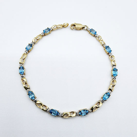 Gold Blue Topaz Bracelet, 10K Yellow Gold Blue Topaz 2.3ct with Diamond Bracelet, December Birthstone, Gemstone Jewelry