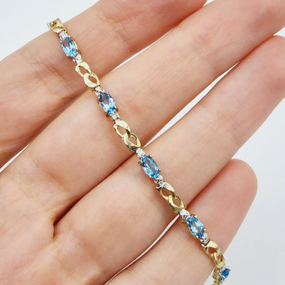 Gold Blue Topaz Bracelet, 10K Yellow Gold Blue Topaz 2.3ct with Diamond Bracelet, December Birthstone, Gemstone Jewelry