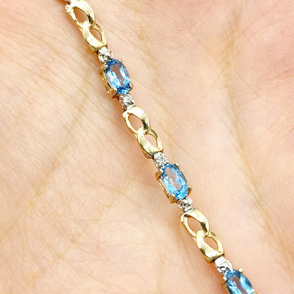 Gold Blue Topaz Bracelet, 10K Yellow Gold Blue Topaz 2.3ct with Diamond Bracelet, December Birthstone, Gemstone Jewelry