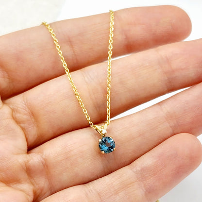 Blue Topaz Pendant Necklace, Topaz Gemstone Necklace, Yellow Gold Necklace and Pendant, Blue Topaz Jewelry, December Birthstone