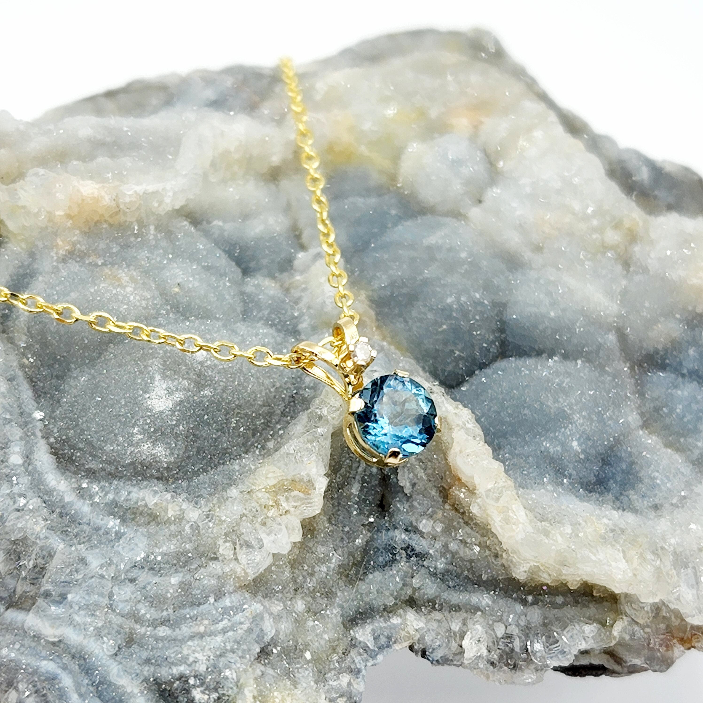 Blue Topaz Pendant Necklace, Topaz Gemstone Necklace, Yellow Gold Necklace and Pendant, Blue Topaz Jewelry, December Birthstone