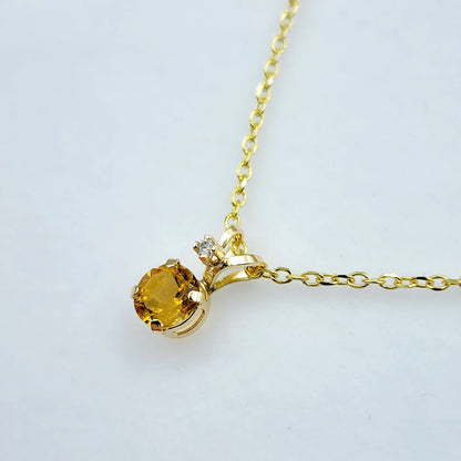 Gold Natural Citrine Pendant Necklace for Women, 10k Yellow Gold Necklace with Citrine 5x5mm and Diamond Pendant for Her, November Gemstone