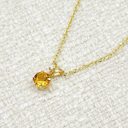 Gold Natural Citrine Pendant Necklace for Women, 10k Yellow Gold Necklace with Citrine 5x5mm and Diamond Pendant for Her, November Gemstone