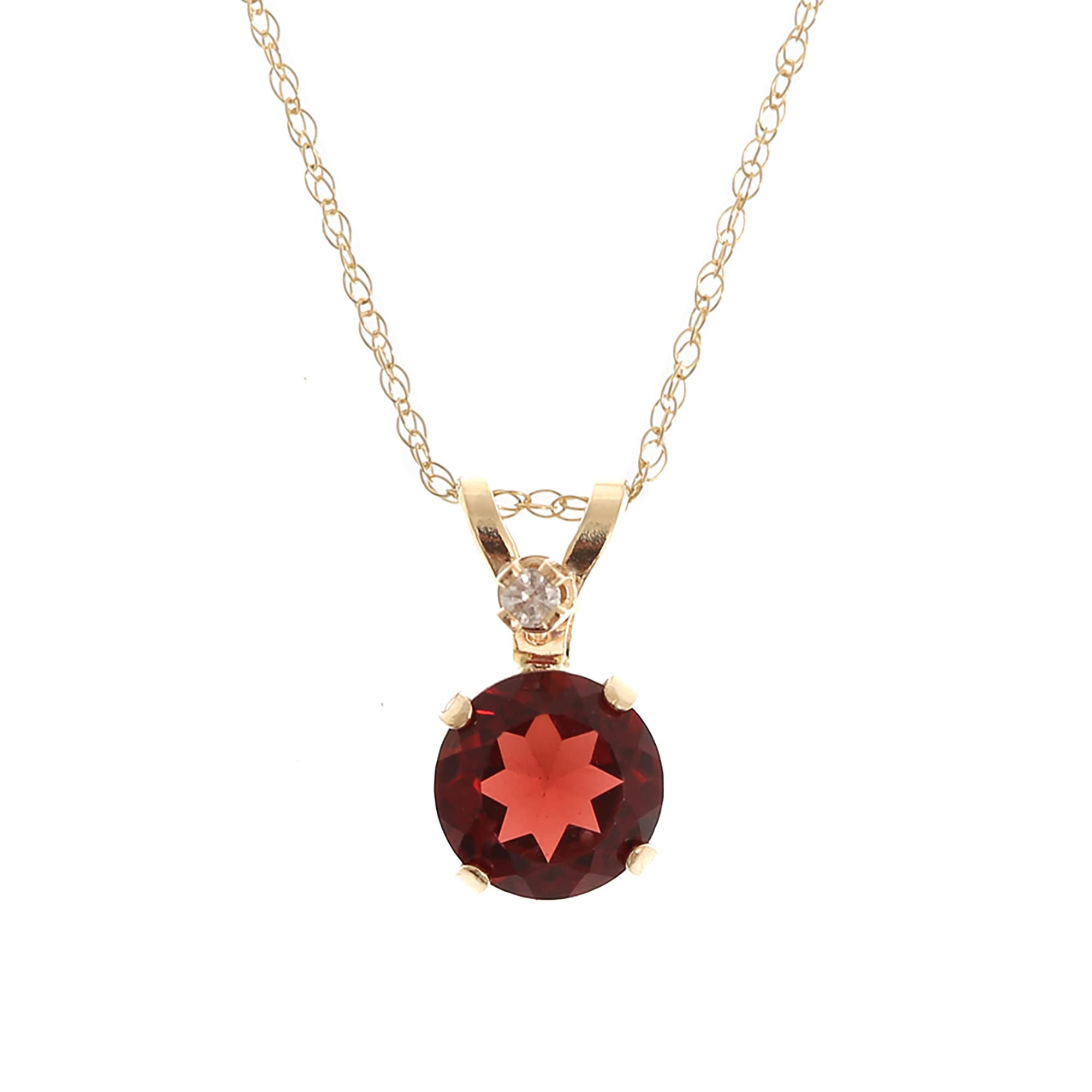 10K Yellow Gold, Garnet Gemstone Pendant, Diamond Accent Elegant Necklace, January Birthstone Jewelry, Glamorous Statement Necklace