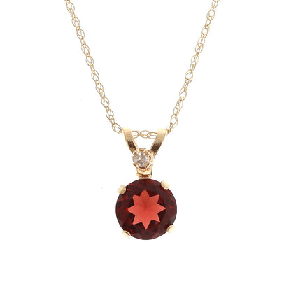 10K Yellow Gold, Garnet Gemstone Pendant, Diamond Accent Elegant Necklace, January Birthstone Jewelry, Glamorous Statement Necklace