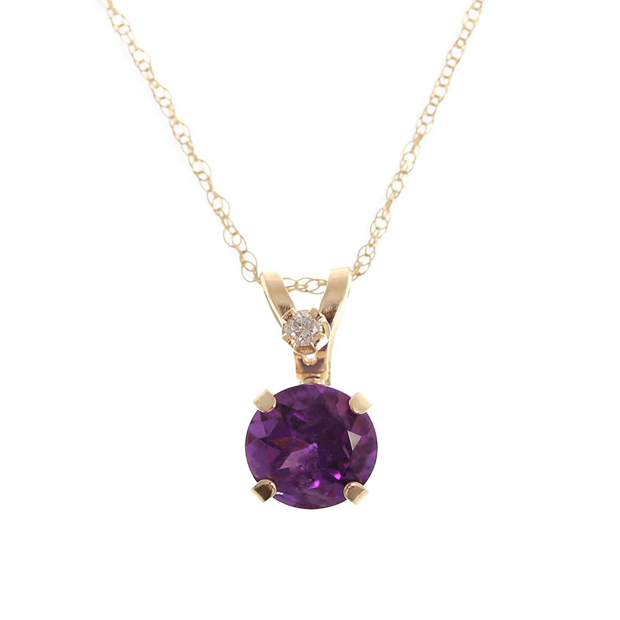 Amethyst Necklace | 10K Yellow Gold Amethyst 0.6ct with Diamond 0.01ct Pendant