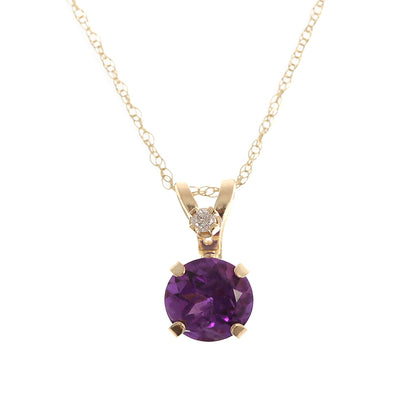 Amethyst Necklace | 10K Yellow Gold Amethyst 0.6ct with Diamond 0.01ct Pendant