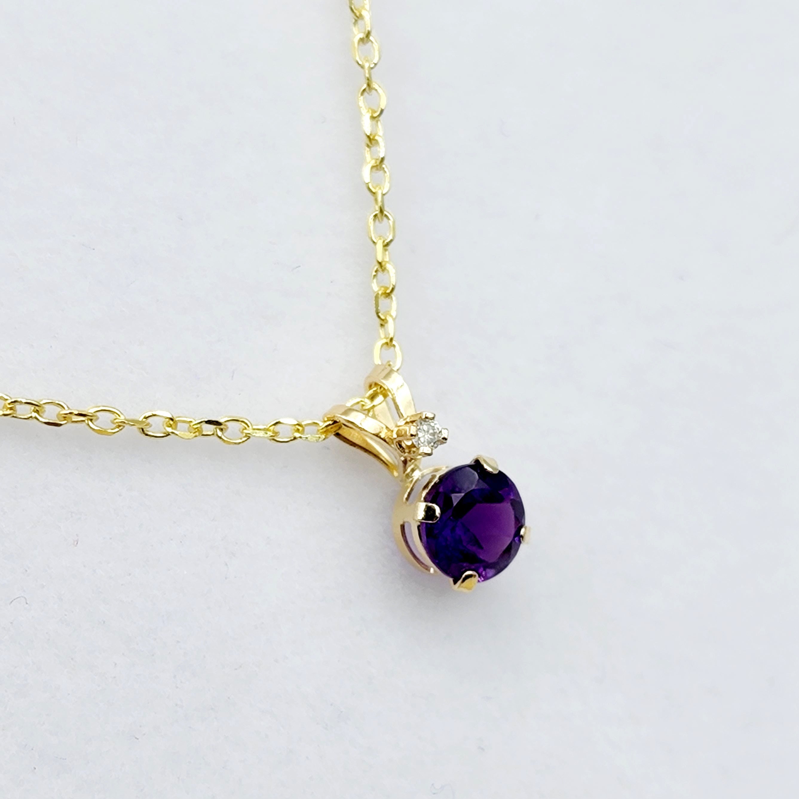 Amethyst Necklace | 10K Yellow Gold Amethyst 0.6ct with Diamond 0.01ct Pendant