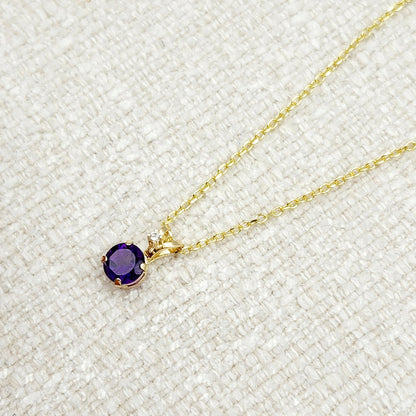 Amethyst Necklace | 10K Yellow Gold Amethyst 0.6ct with Diamond 0.01ct Pendant