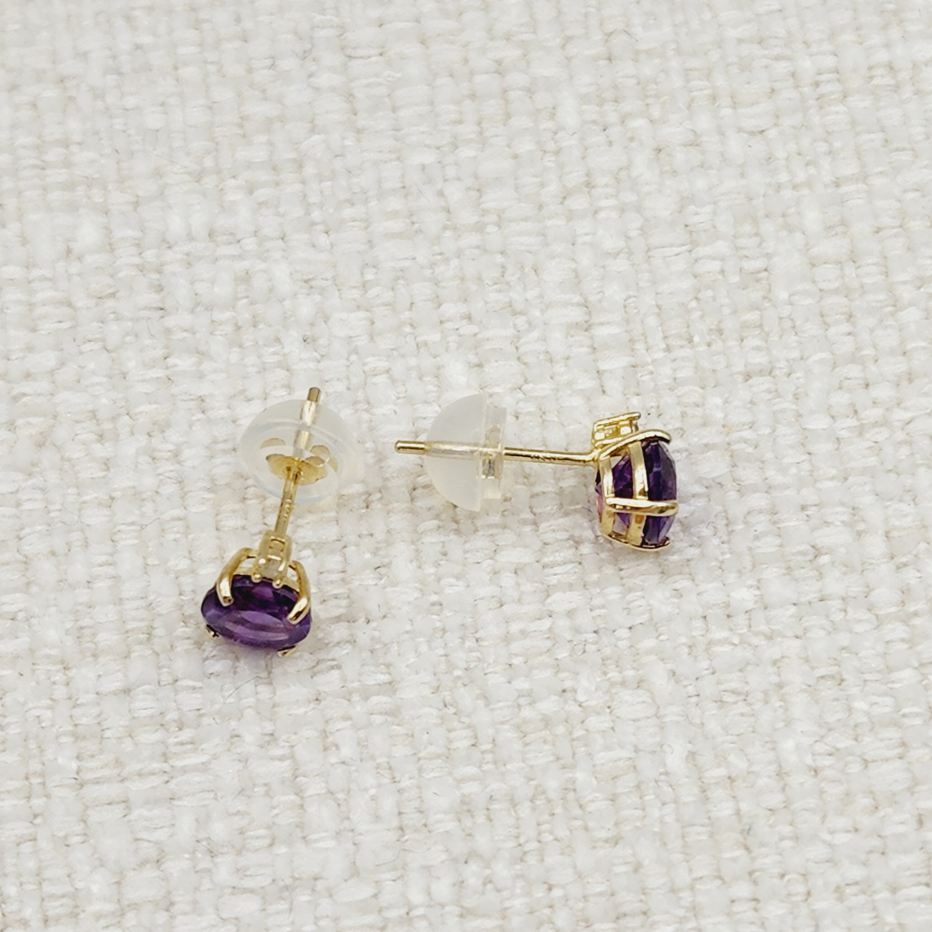 Amethyst Earrings | 10K Yellow Gold Amethyst with Diamond Stud Earrings