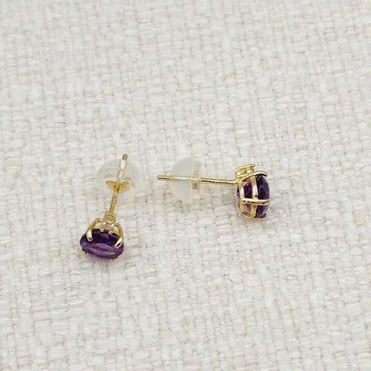 Amethyst Earrings | 10K Yellow Gold Amethyst with Diamond Stud Earrings