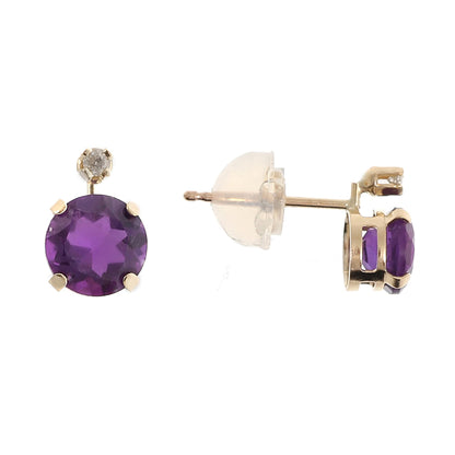 Amethyst Earrings | 10K Yellow Gold Amethyst with Diamond Stud Earrings