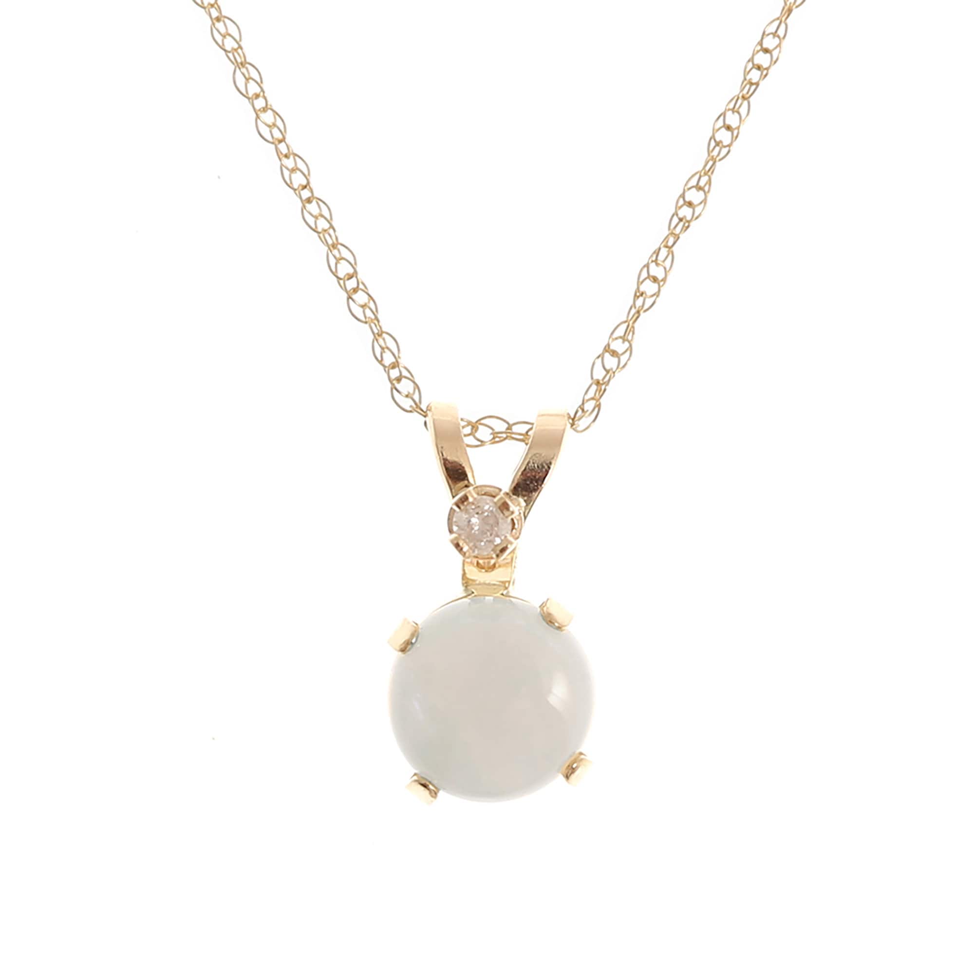 Genuine Opal Necklace | 10K Yellow Gold Opal 0.6ct with Diamond 0.01ct Pendant