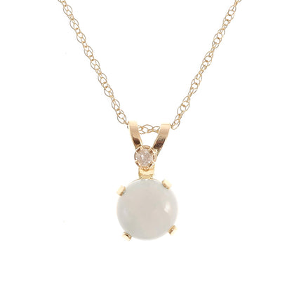 Genuine Opal Necklace | 10K Yellow Gold Opal 0.6ct with Diamond 0.01ct Pendant