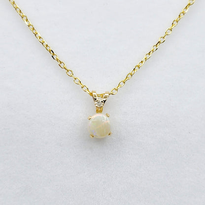 Genuine Opal Necklace | 10K Yellow Gold Opal 0.6ct with Diamond 0.01ct Pendant
