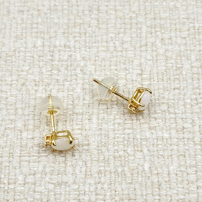 Genuine Opal Earrings | 10K Yellow Gold Opal with Diamond Stud Earrings