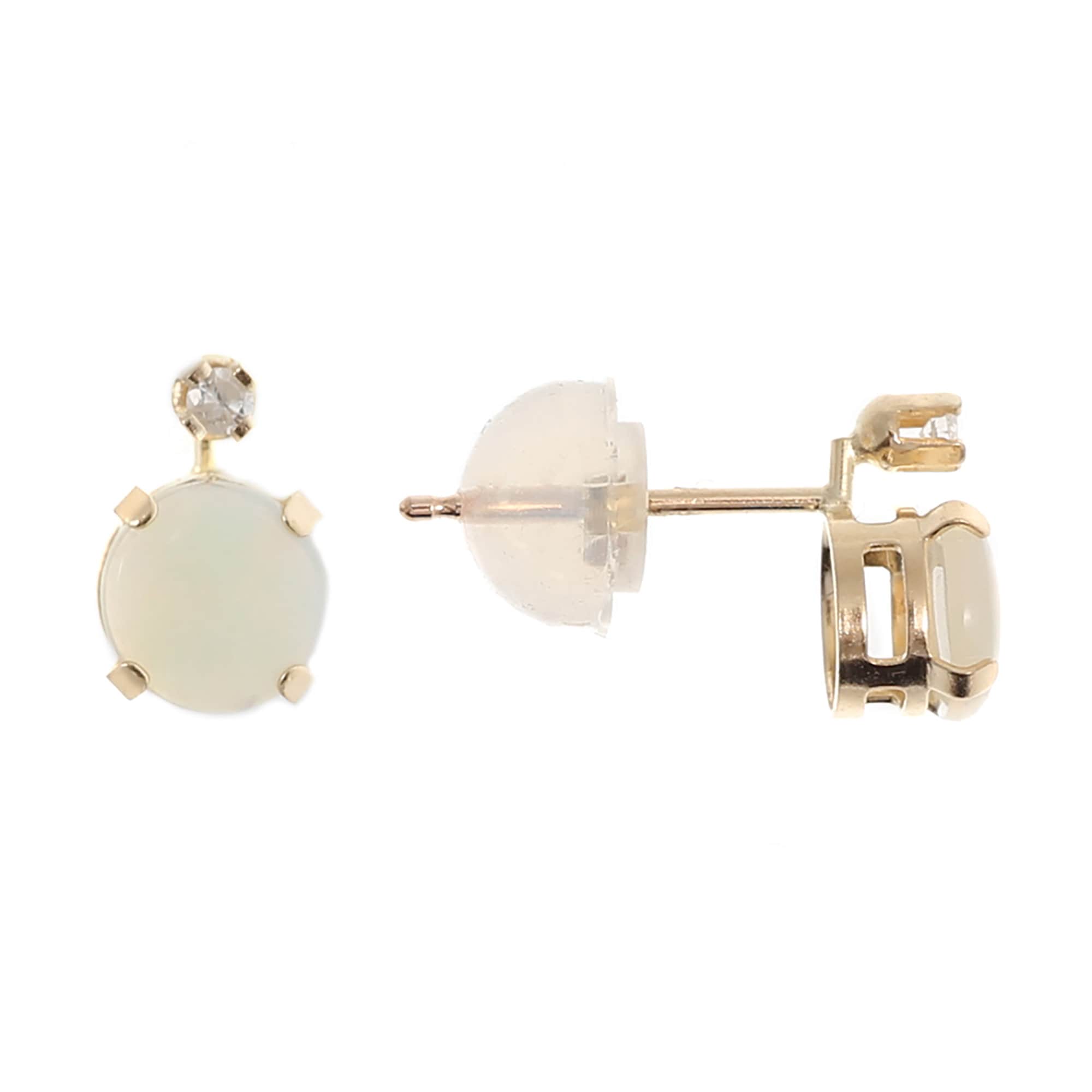 Genuine Opal Earrings | 10K Yellow Gold Opal with Diamond Stud Earrings