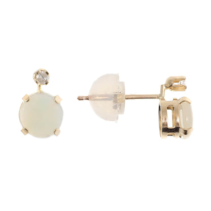 Genuine Opal Earrings | 10K Yellow Gold Opal with Diamond Stud Earrings