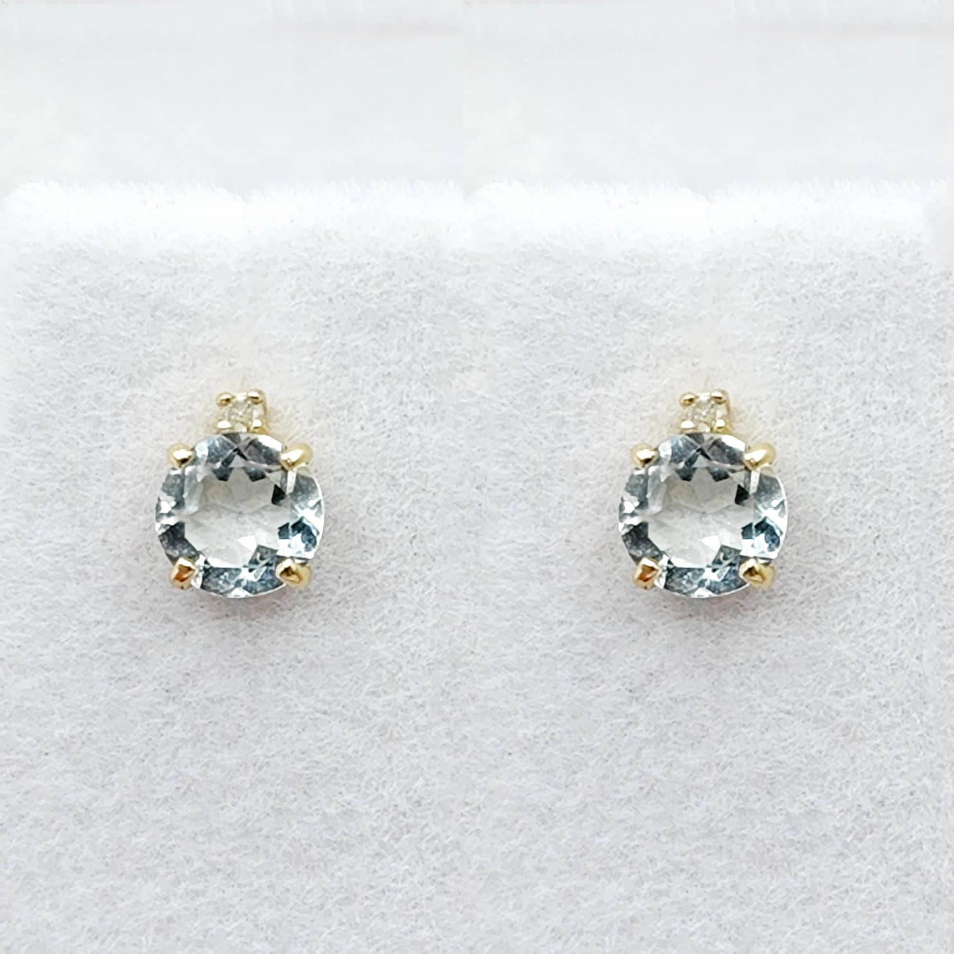 Genuine Aquamarine Earrings | 10K Yellow Gold Aquamarine with Diamond Stud Earrings