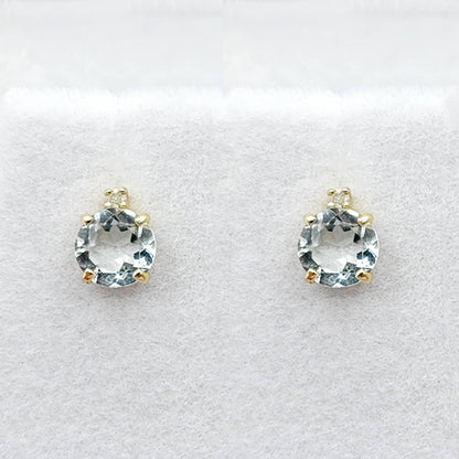 Genuine Aquamarine Earrings | 10K Yellow Gold Aquamarine with Diamond Stud Earrings
