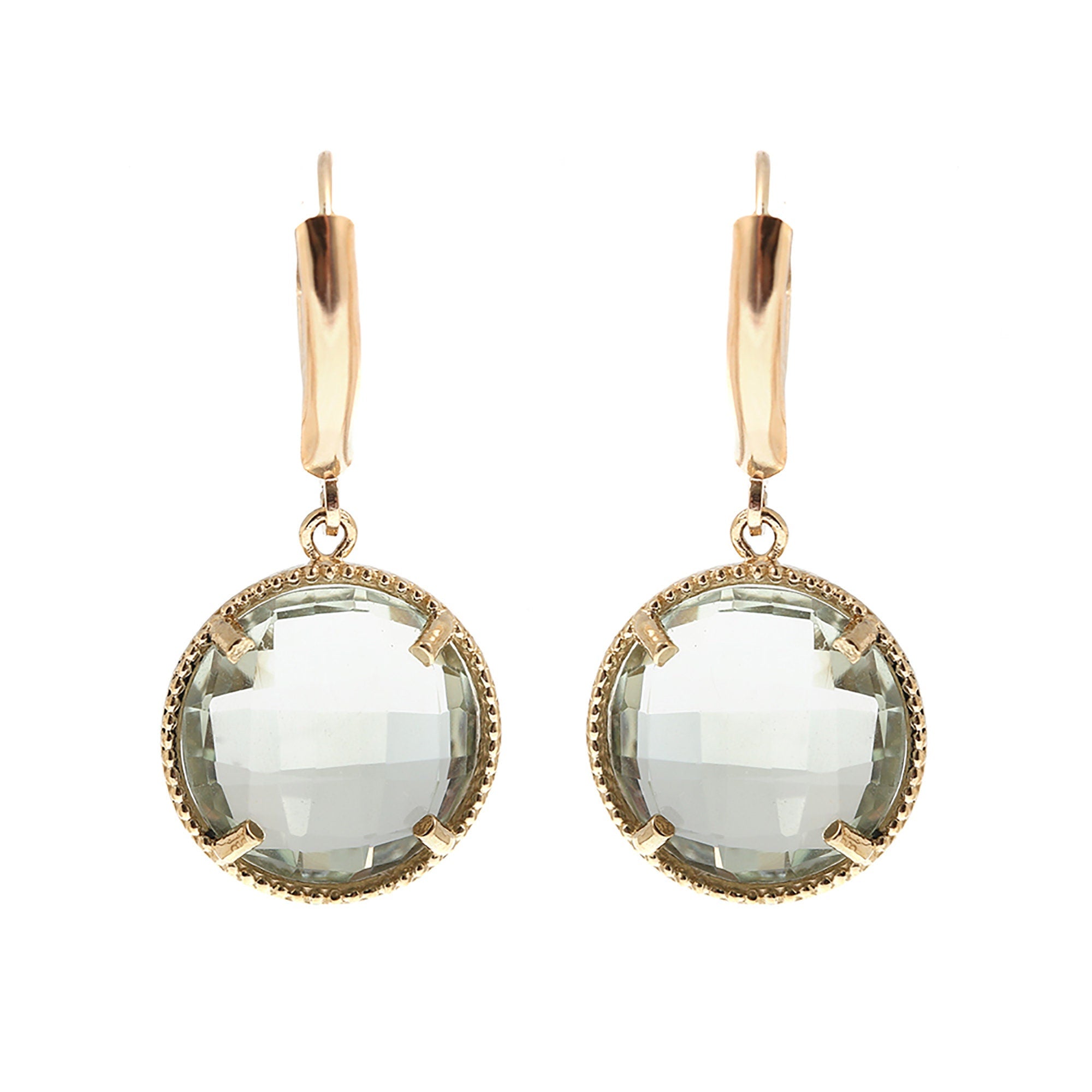 Gold Green Amethyst Earrings | 10K Yellow Gold Green Amethyst 12ct Earrings