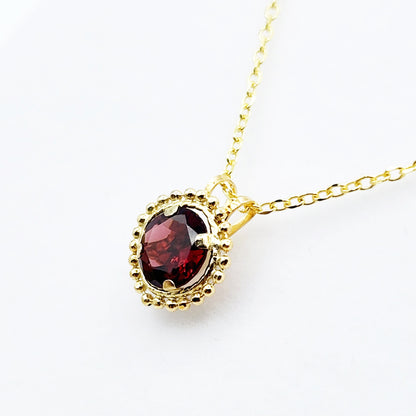 Gold Garnet Pendant | 10K Yellow Gold Milgrain Garnet 6x6mm Pendant | Garnet Necklace for Women