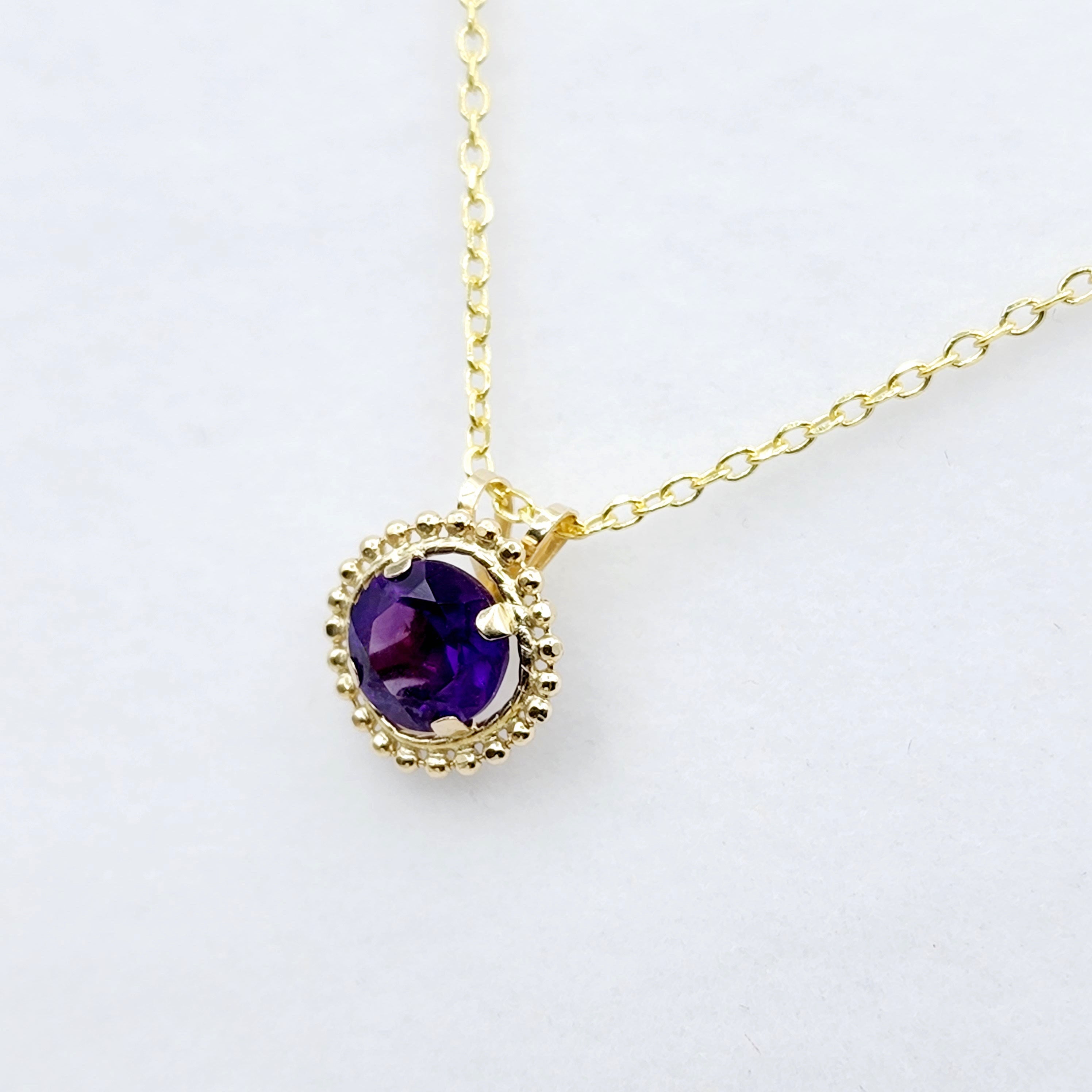 Gold Amethyst Pendant | 10K Yellow Gold Milgrain Natural Amethyst 6x6mm Pendant | Genuine Amethyst Necklace for Women